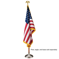 Load image into Gallery viewer, An American flag on a gold eagle-topper pole with a silver base, shown against a plain white background. Small text at the bottom right reads, 'Pole, eagle, and base sold separately.
