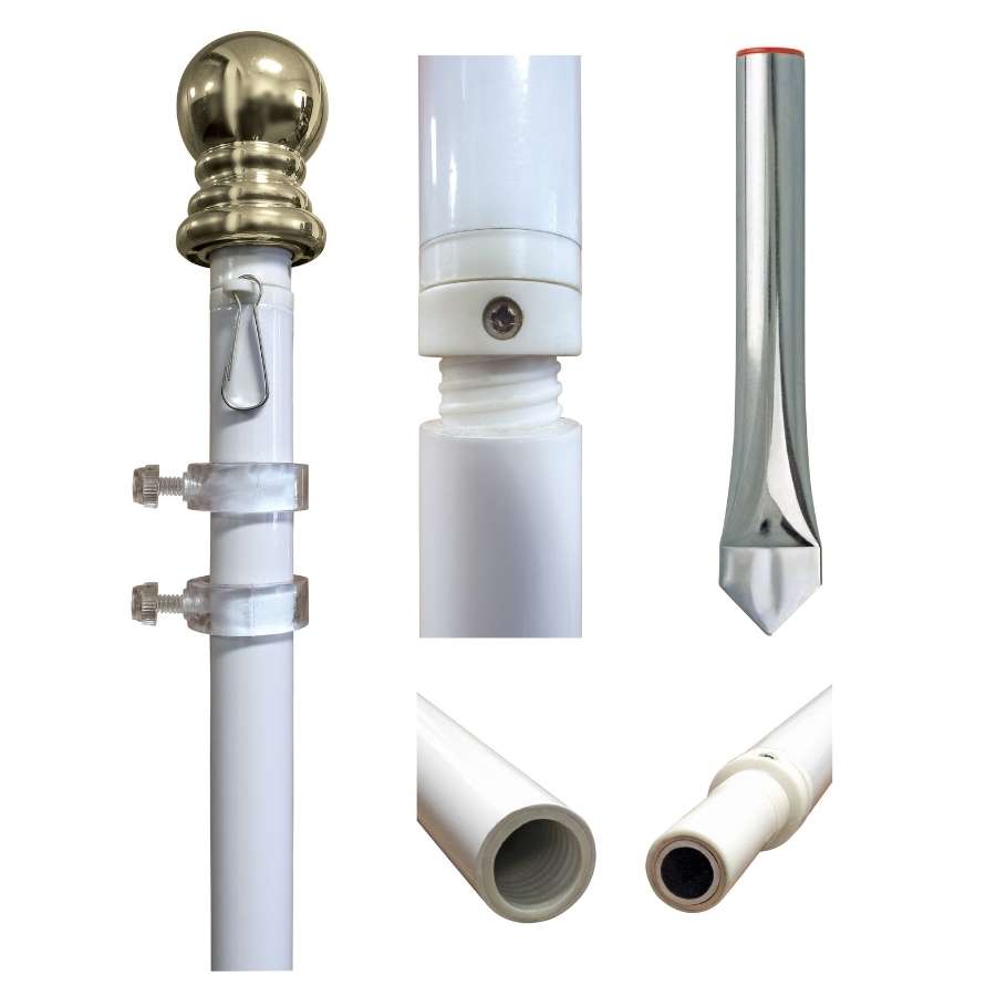The parts of a 9' inground no-tangle flagpole. 
