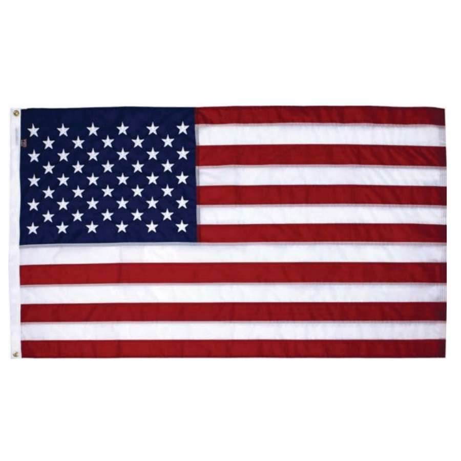 The American flag which has a blue union with 50 white stars. The rest of the flag is 13 horizontal stripes switching between red and white. 